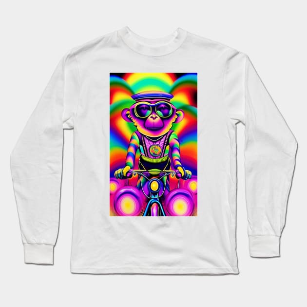 Monkey Riding Bike Long Sleeve T-Shirt by ShopSunday